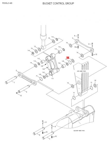 Втулки пальцы ковшевой трапеции HYUNDAI R330LC-9S рукоять 3,   2 м